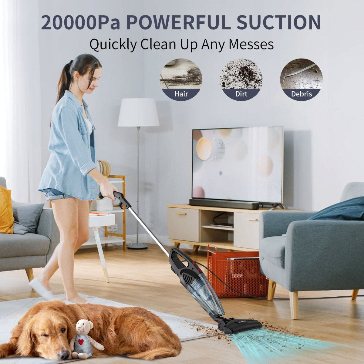 Aspiron 5-in-1 Lightweight Corded Stick Vacuum CA035，3-Stage Filtration