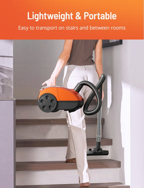 Bagged Canister Vacuum Cleaner NB-CA001, Automatic Cord Rewind, Portable Corded Vacuum Cleaner with 3 Replacement Bags