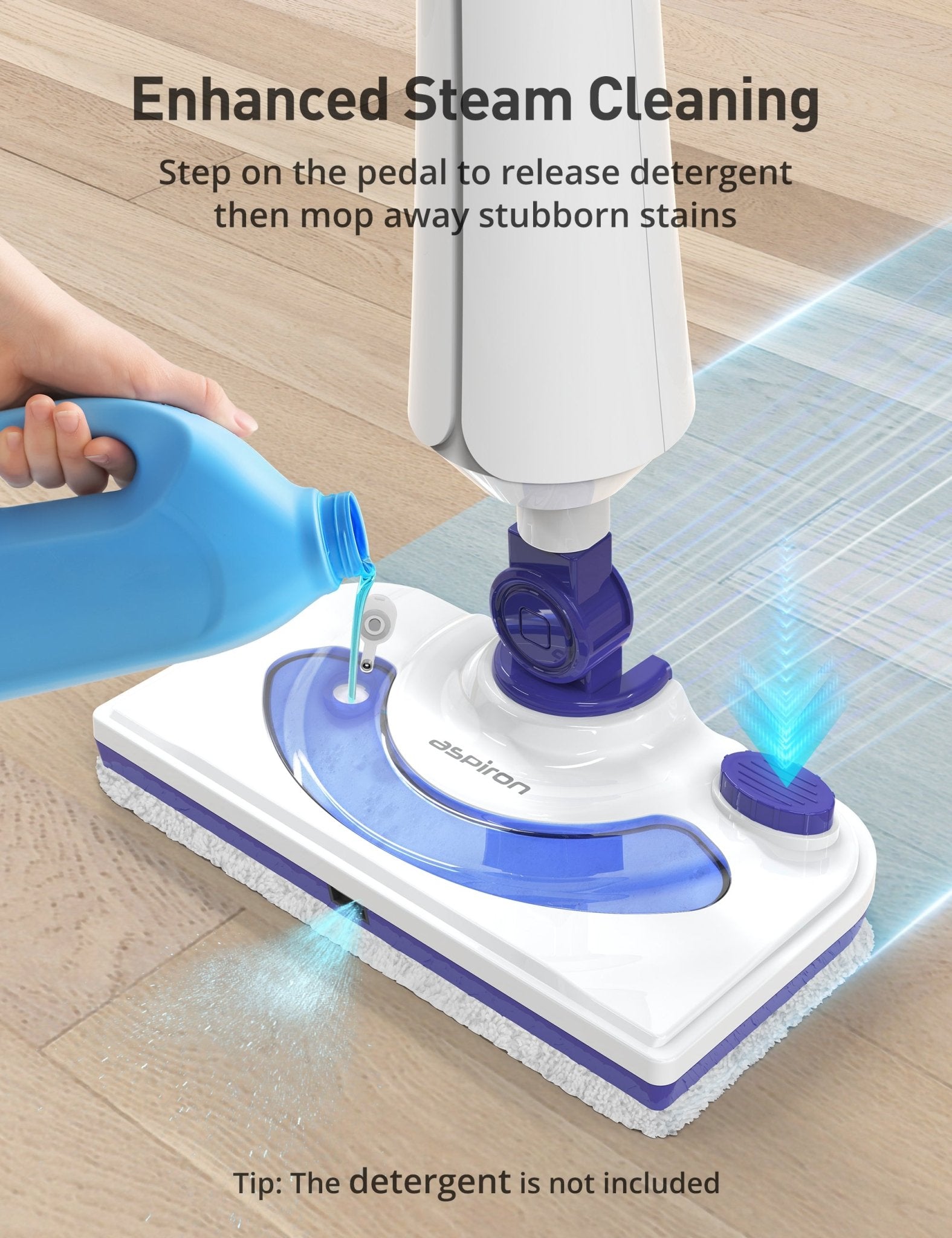 Aspiron Professional Steam Mop Cleaner AS-CA044, Floor Steamer with Detergent Chamber