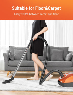 Bagged Canister Vacuum Cleaner NB-CA001, Automatic Cord Rewind, Portable Corded Vacuum Cleaner with 3 Replacement Bags