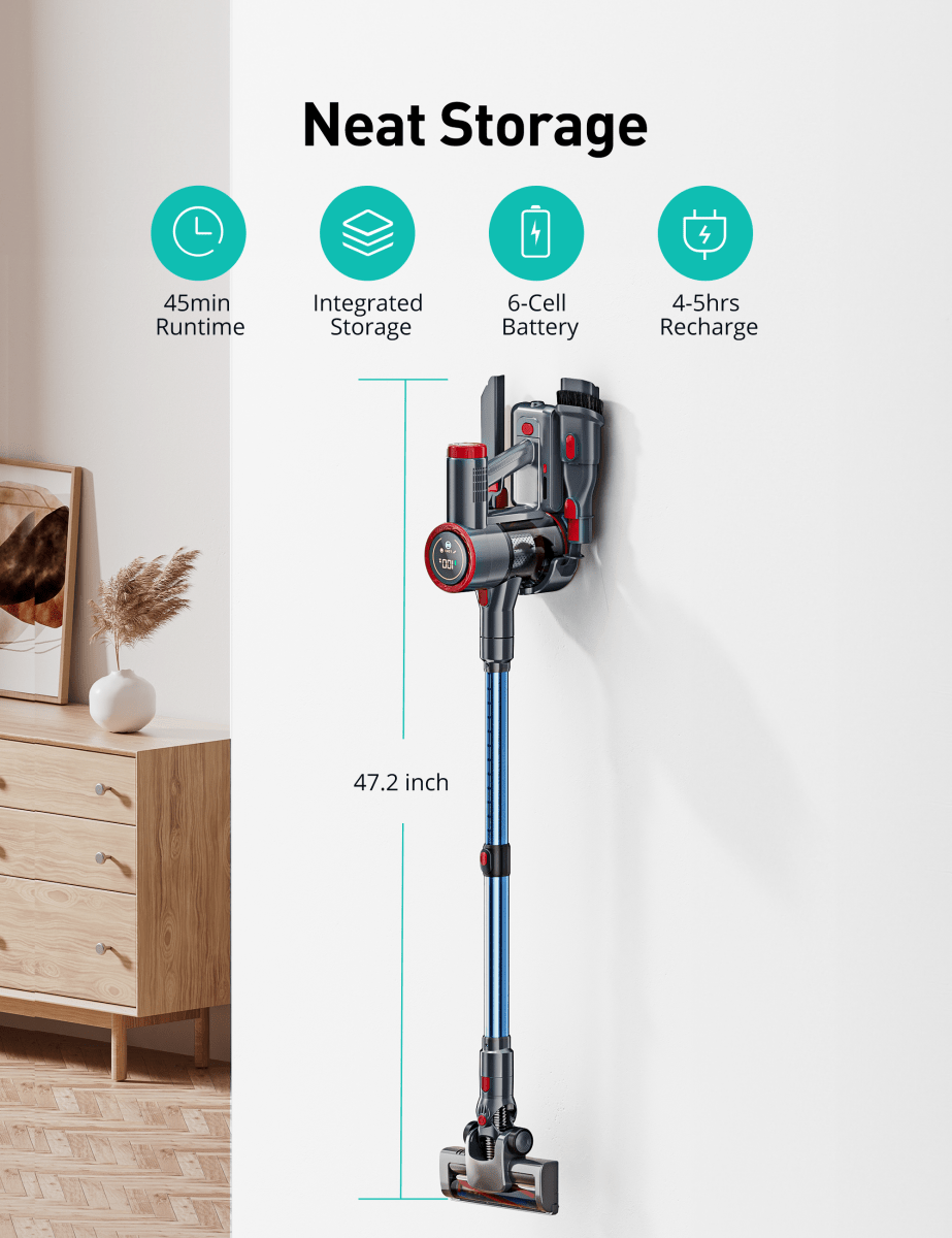 ASPIRON® Cordless Vacuum Cleaner CA028, 45 min Runtime with large LED Touch Display