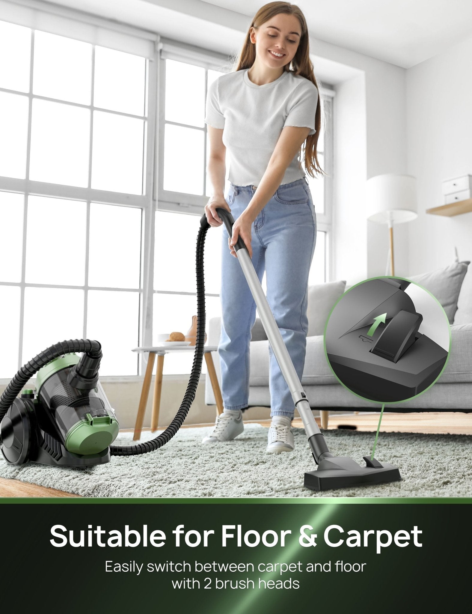 Bagless Canister Vacuum Cleaners 1200w Adjustable Suction Power NB-CA002, 7 in 1 Vacuum Cleaners for Home