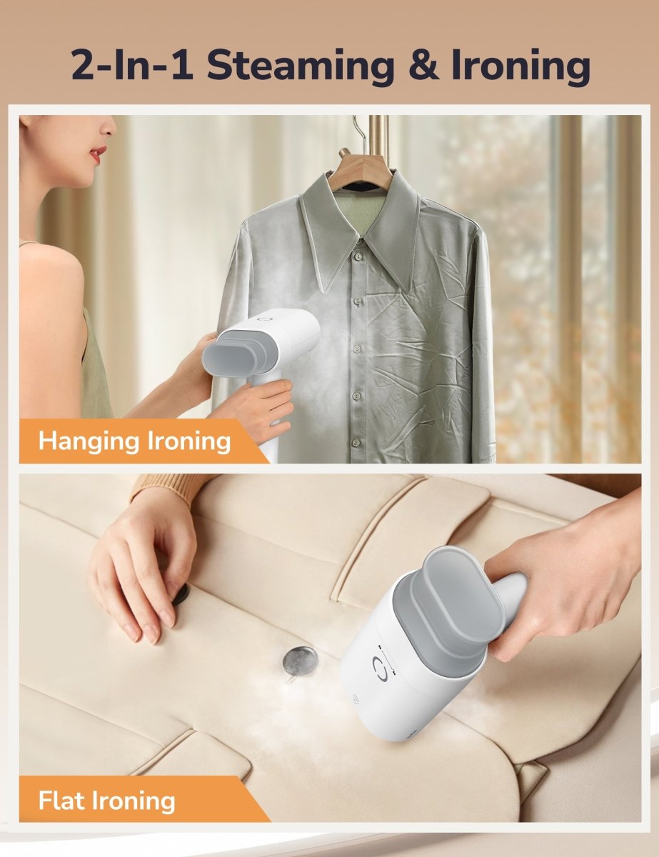 Steamer for Clothes, Portable Garment Steamer with 220ml Water Tank, Fast Heat-up, 2-in-1 Clothes Steamer Fabric Wrinkle Remover for Home and Travel, White